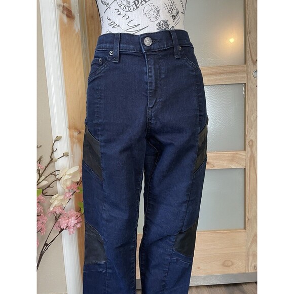 Rag & Bone Lamb Leather Panel Motocross Jeans in Midnight Size 32 - Picture 10 of 15